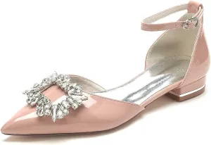 Women's Patent Leather Wedding Flats Pointed Toe Slingback Flats for Bride Rhinestone Bridal Shoes Evening Prom Party Dress Shoes