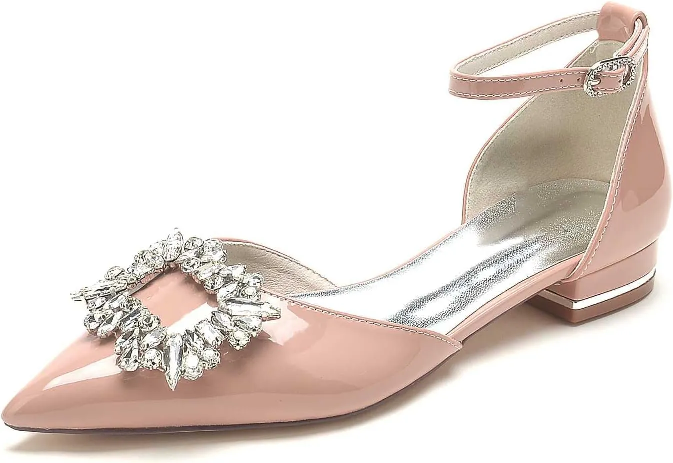 Women's Patent Leather Wedding Flats Pointed Toe Slingback Flats for Bride Rhinestone Bridal Shoes Evening Prom Party Dress Shoes