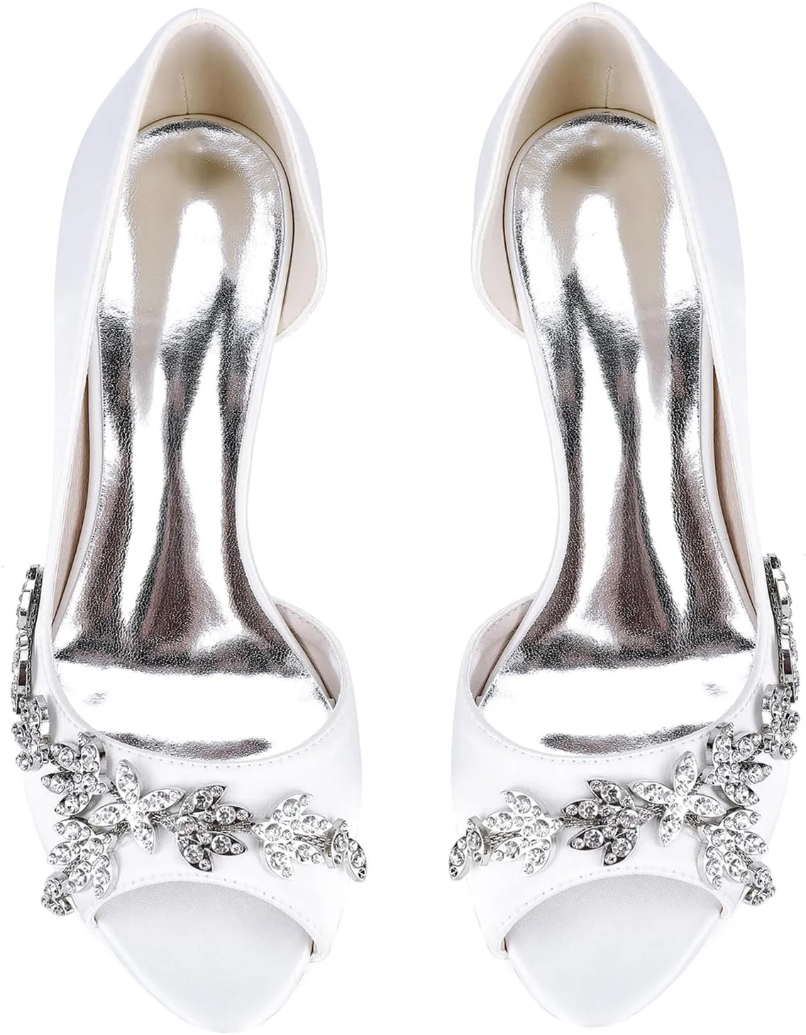 Women's Peep Toe Bridal Shoes Rhinestone Slip-on Pumps Sandals Mid Kitten Heel Party Wedding Dress Shoes