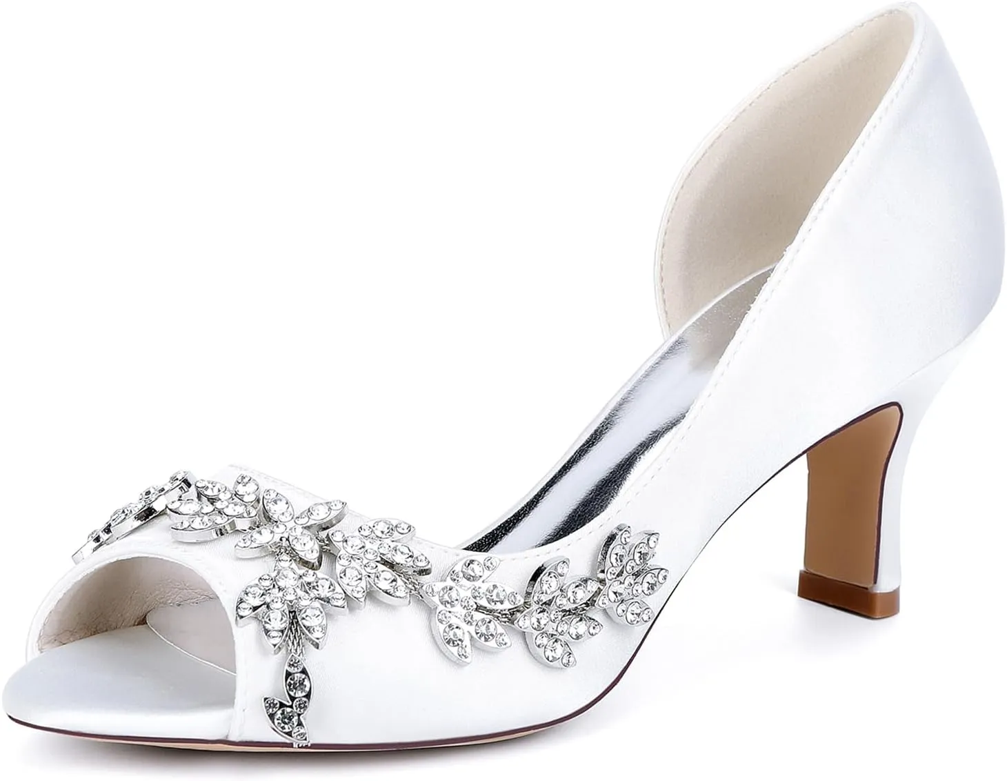 Women's Peep Toe Bridal Shoes Rhinestone Slip-on Pumps Sandals Mid Kitten Heel Party Wedding Dress Shoes
