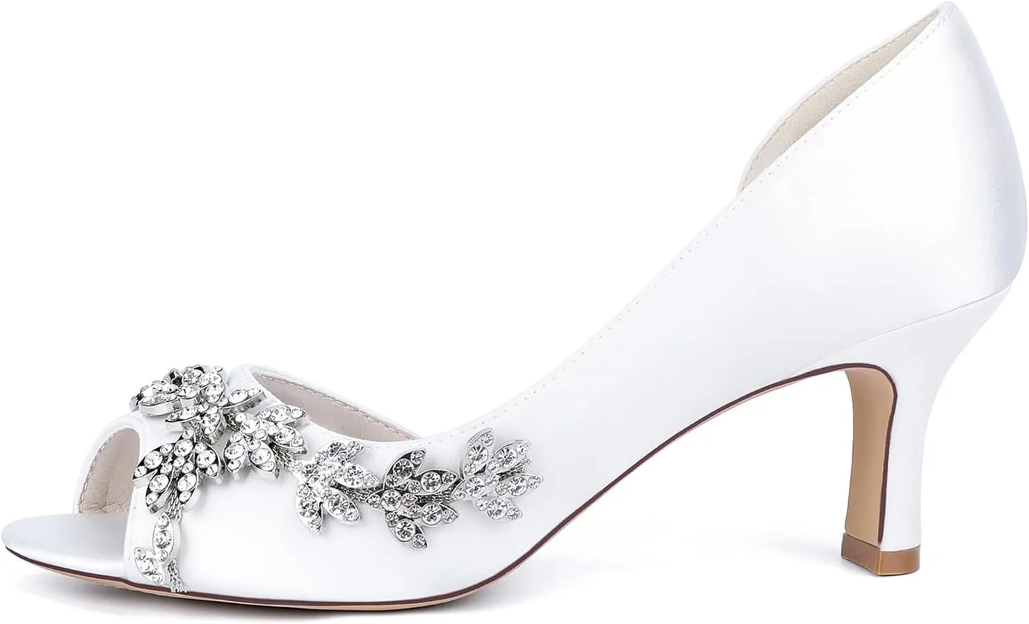 Women's Peep Toe Bridal Shoes Rhinestone Slip-on Pumps Sandals Mid Kitten Heel Party Wedding Dress Shoes