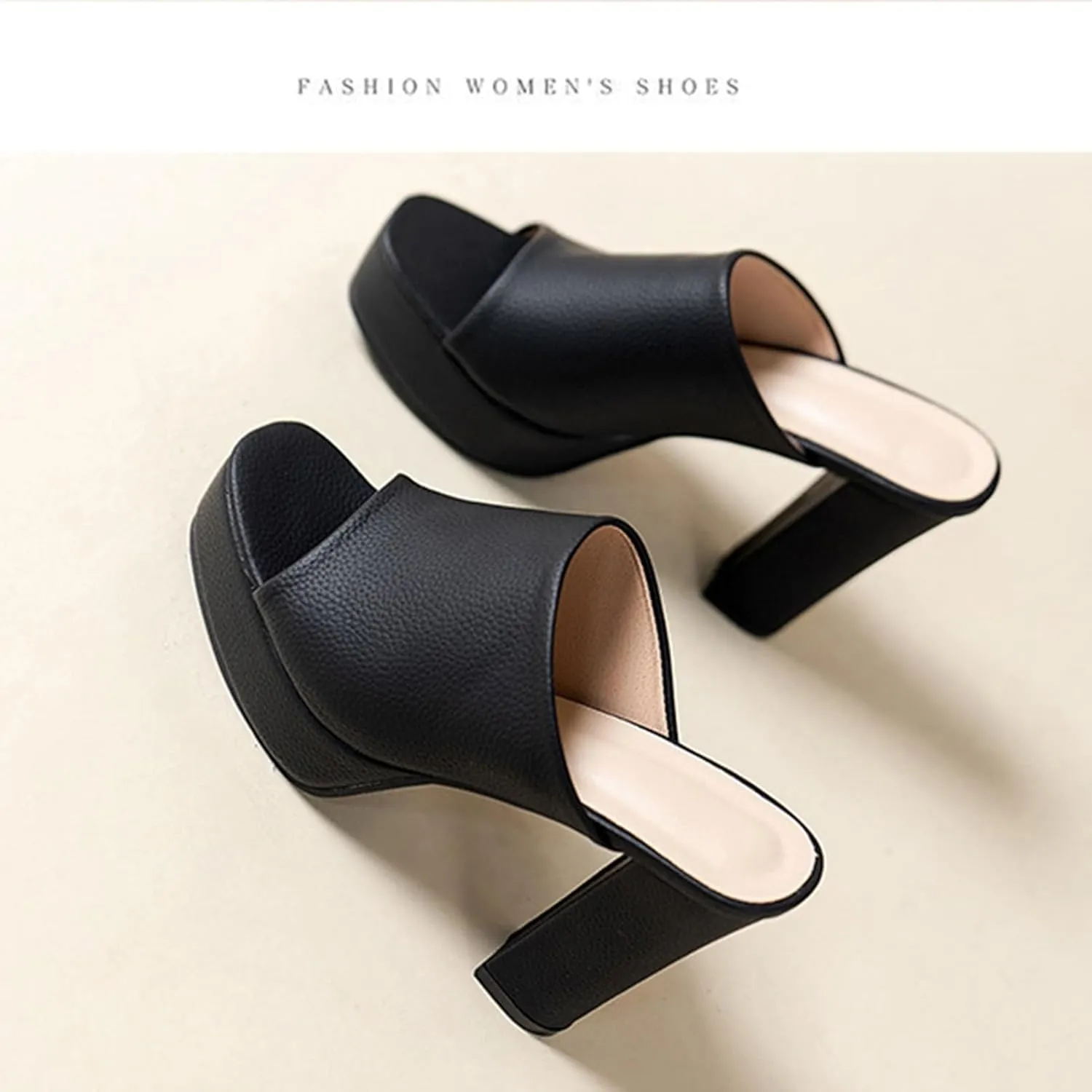 Womens Peep Toe Platform Chunky Heels Mules Fashion Comfy Heeled Sandals Slip On Slides Dress Party Beach Pumps Shoes