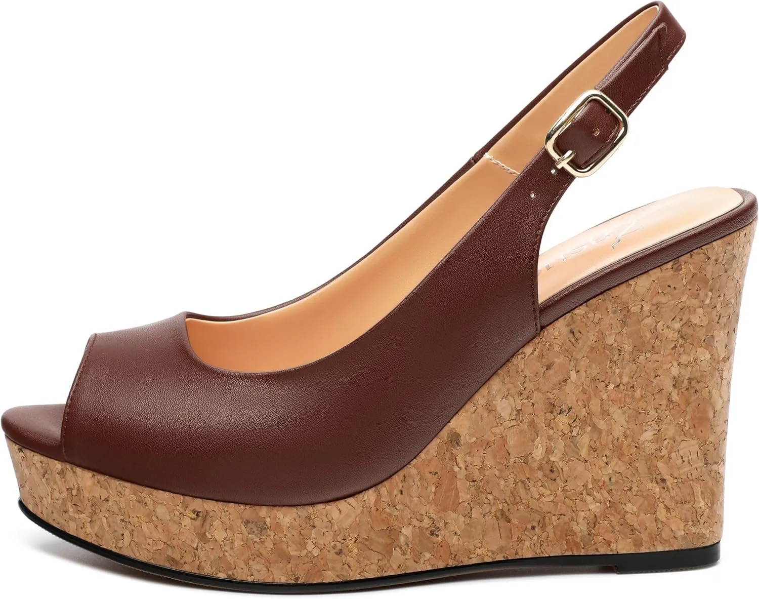 Womens Peep Toe Wedge Heels Matte Fashion Cork Slingback Pumps Platform Wedge Sandals 3.94 Inches
