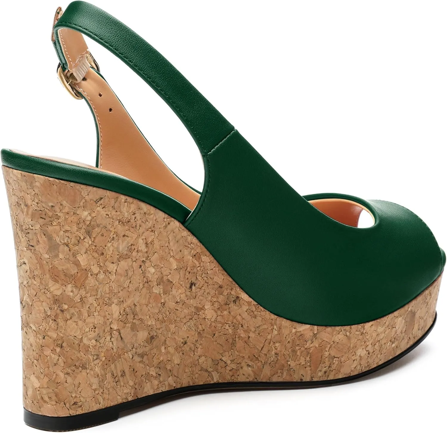 Womens Peep Toe Wedge Heels Matte Fashion Cork Slingback Pumps Platform Wedge Sandals 3.94 Inches