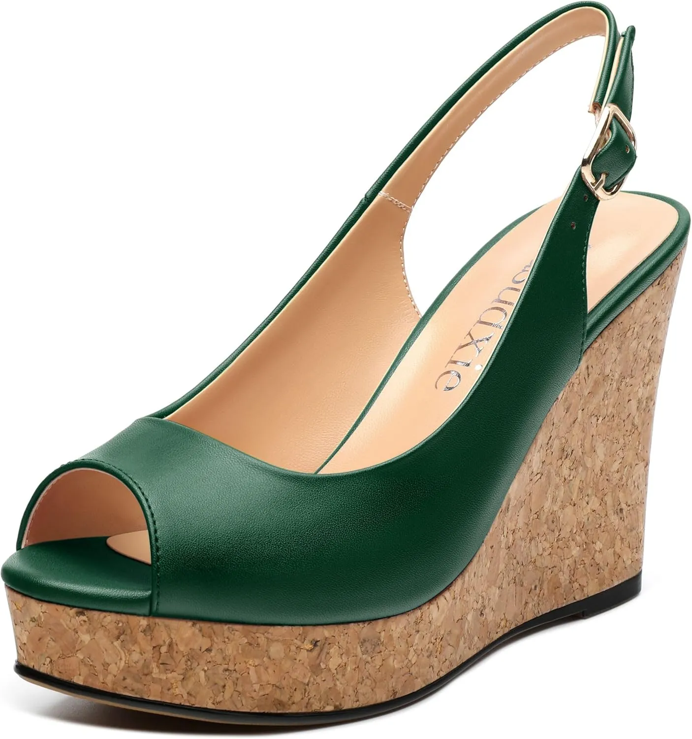 Womens Peep Toe Wedge Heels Matte Fashion Cork Slingback Pumps Platform Wedge Sandals 3.94 Inches