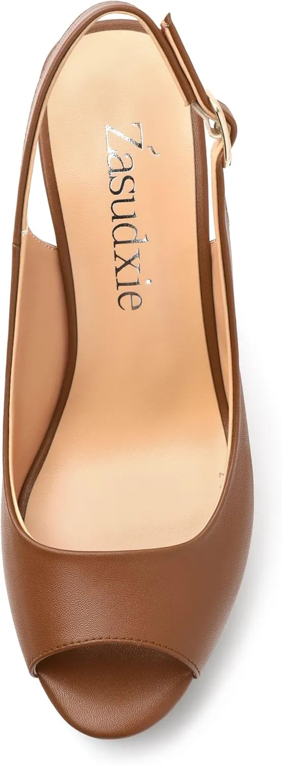 Womens Peep Toe Wedge Heels Matte Fashion Cork Slingback Pumps Platform Wedge Sandals 3.94 Inches