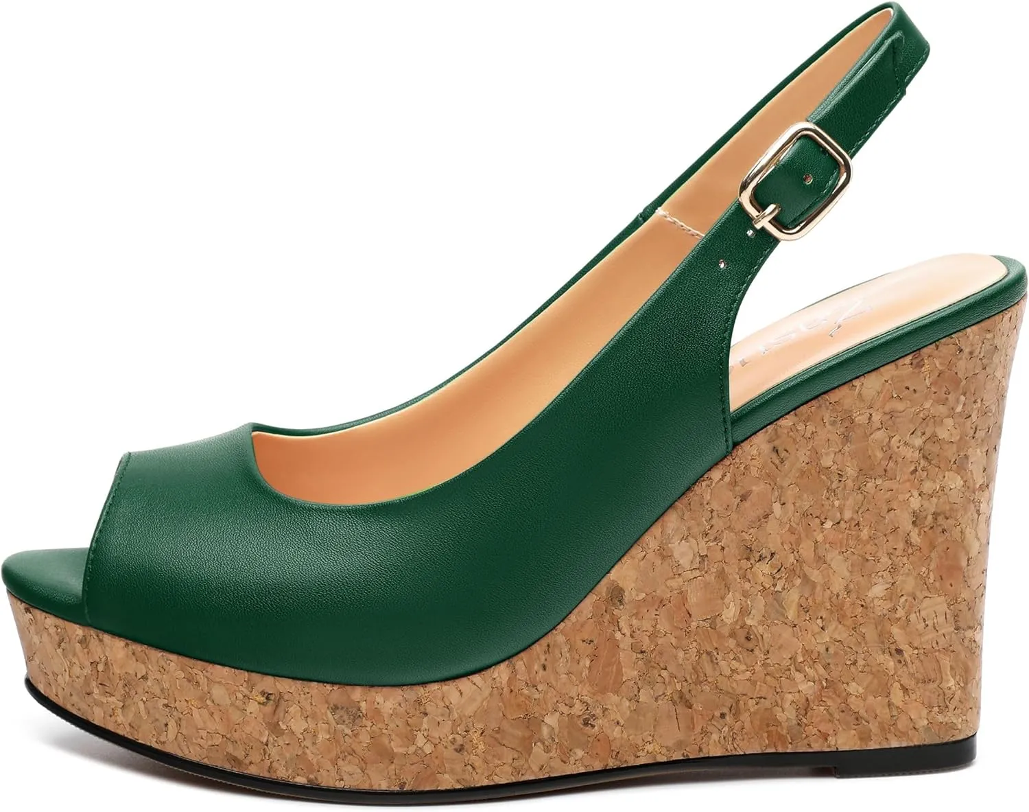 Womens Peep Toe Wedge Heels Matte Fashion Cork Slingback Pumps Platform Wedge Sandals 3.94 Inches