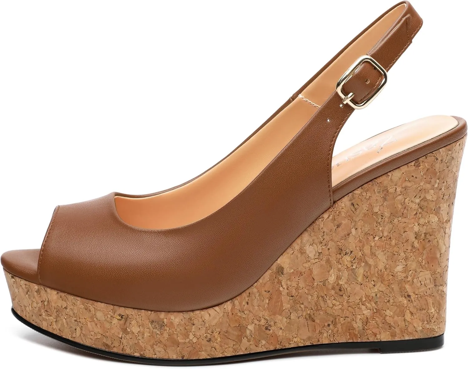 Womens Peep Toe Wedge Heels Matte Fashion Cork Slingback Pumps Platform Wedge Sandals 3.94 Inches