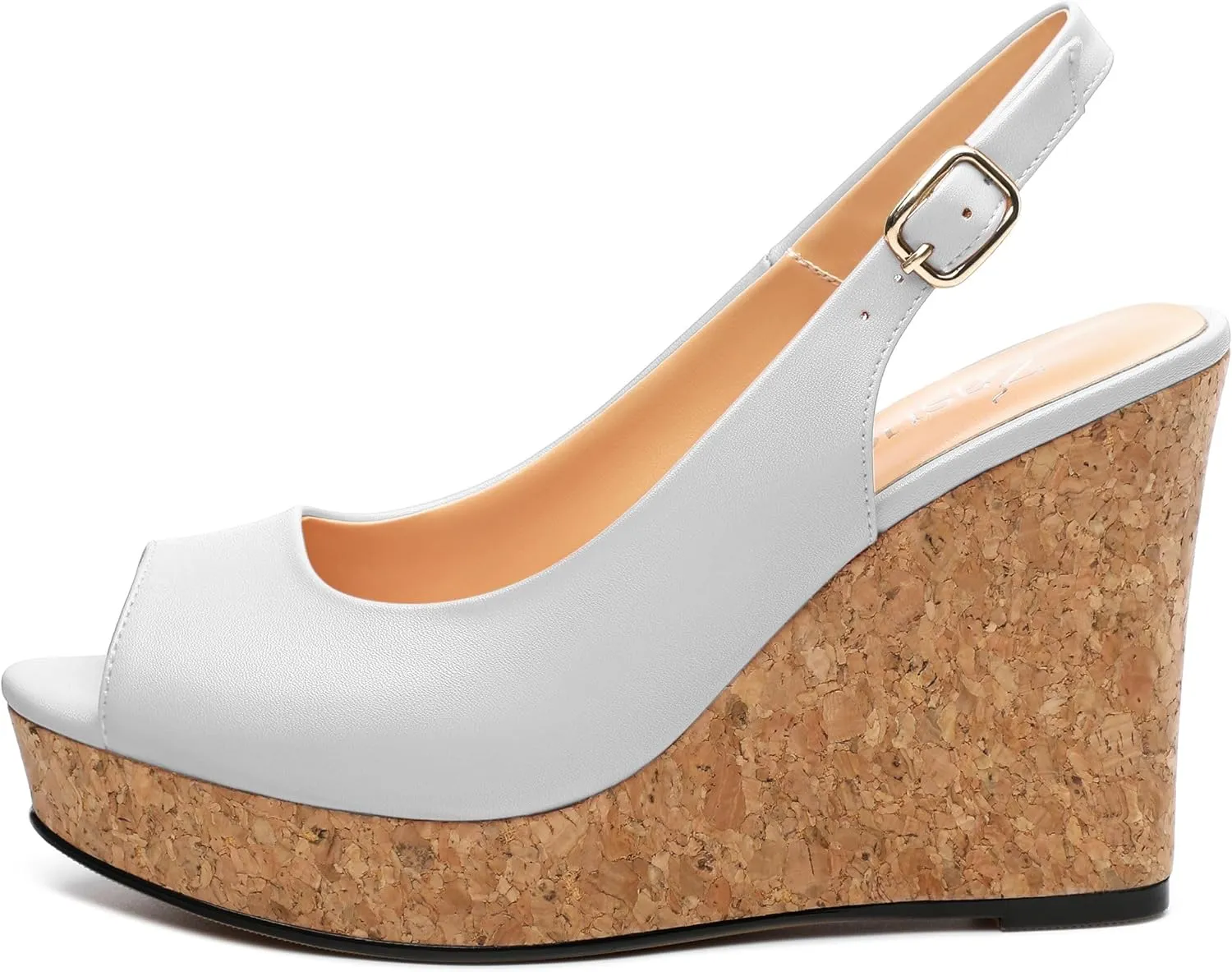 Womens Peep Toe Wedge Heels Matte Fashion Cork Slingback Pumps Platform Wedge Sandals 3.94 Inches