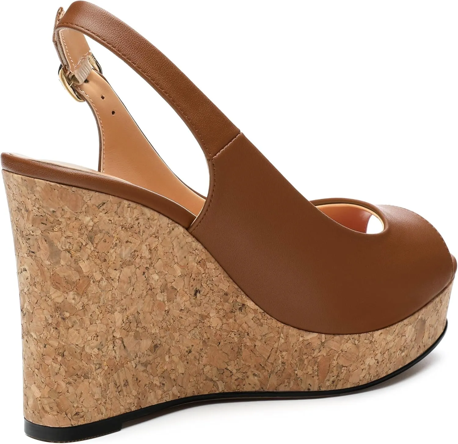 Womens Peep Toe Wedge Heels Matte Fashion Cork Slingback Pumps Platform Wedge Sandals 3.94 Inches