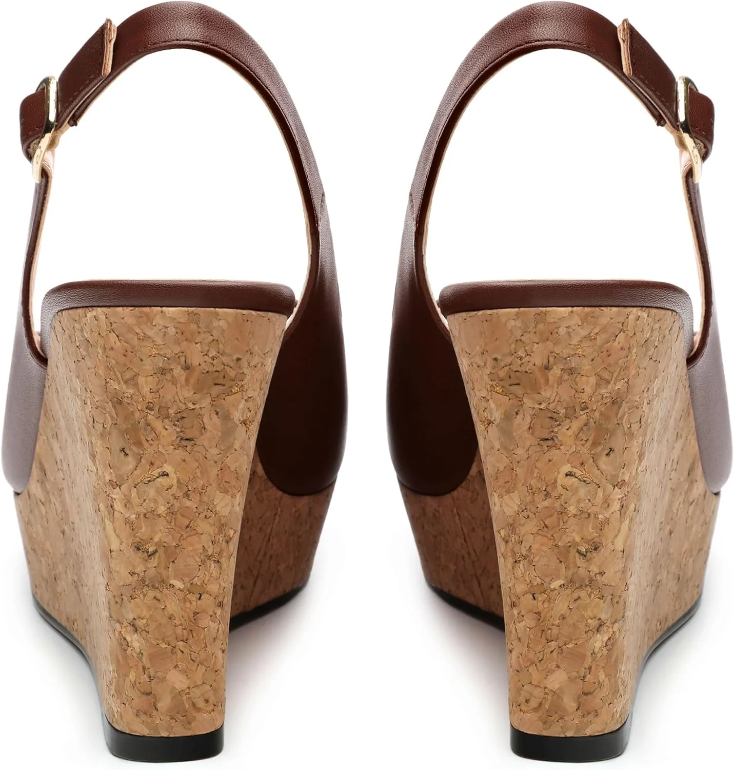 Womens Peep Toe Wedge Heels Matte Fashion Cork Slingback Pumps Platform Wedge Sandals 3.94 Inches