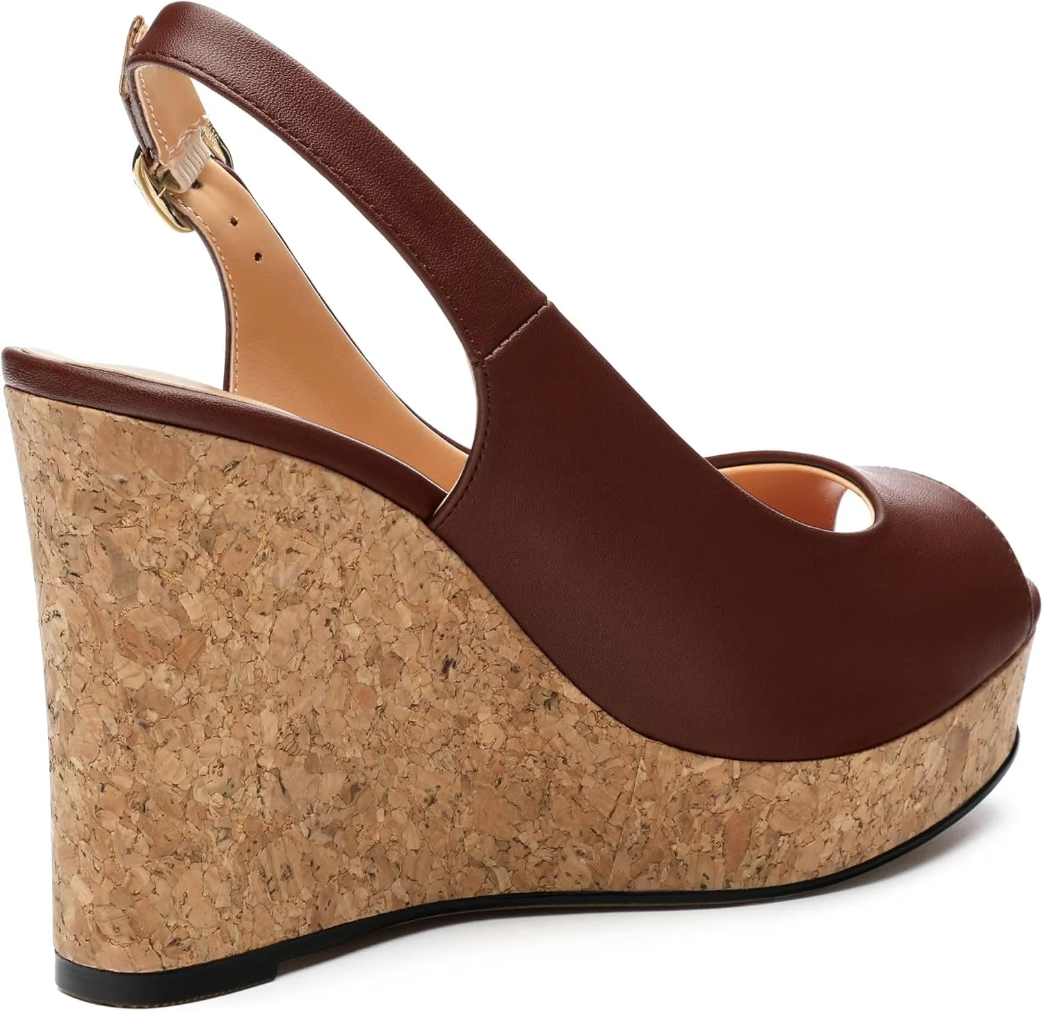 Womens Peep Toe Wedge Heels Matte Fashion Cork Slingback Pumps Platform Wedge Sandals 3.94 Inches