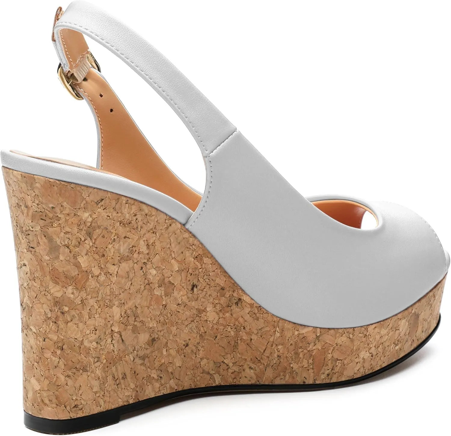 Womens Peep Toe Wedge Heels Matte Fashion Cork Slingback Pumps Platform Wedge Sandals 3.94 Inches