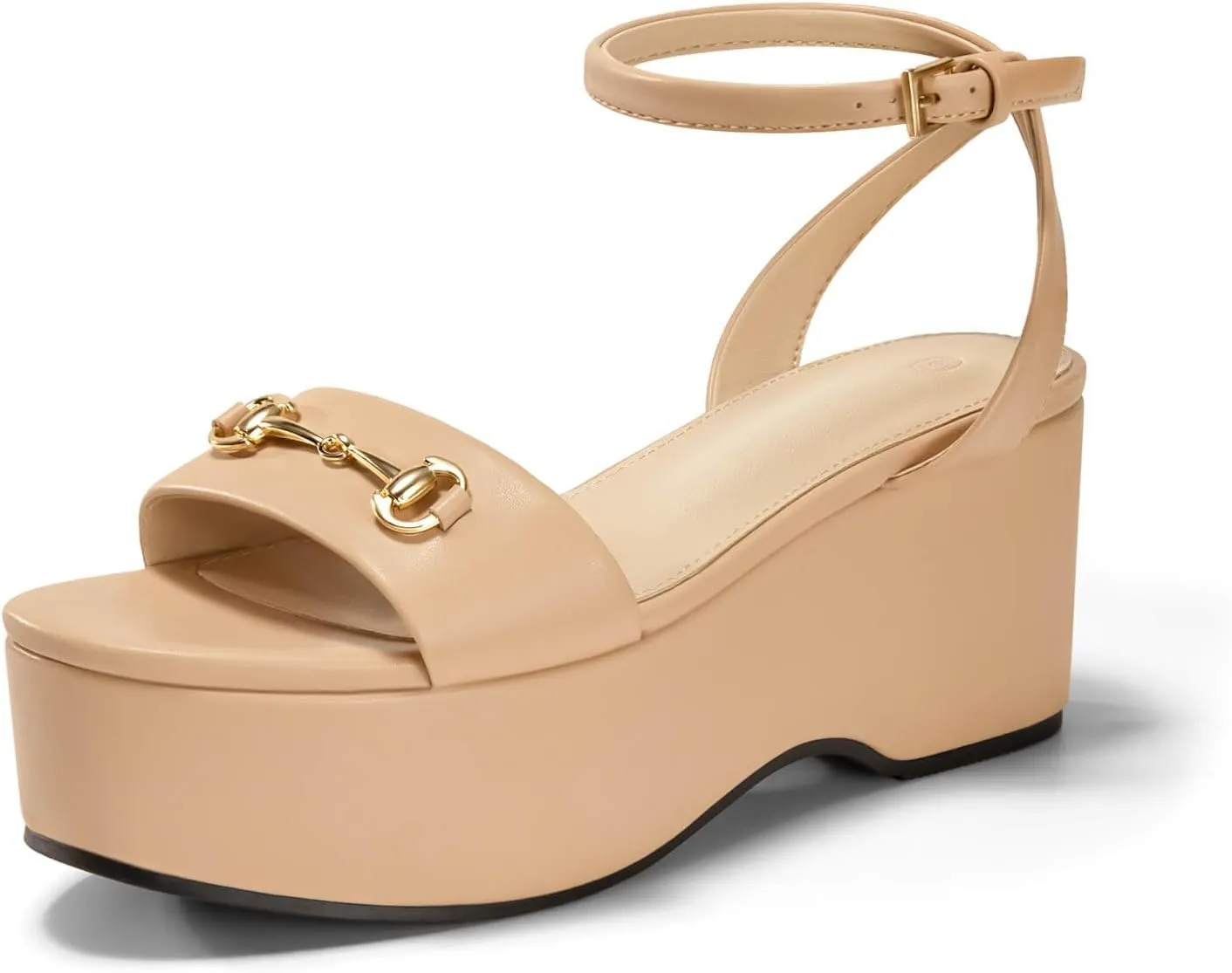 Womens Platform Sandals Chunky Wedges Heels Open Toe Ankle Strap Summer Dress Shoes with Metal Buckle