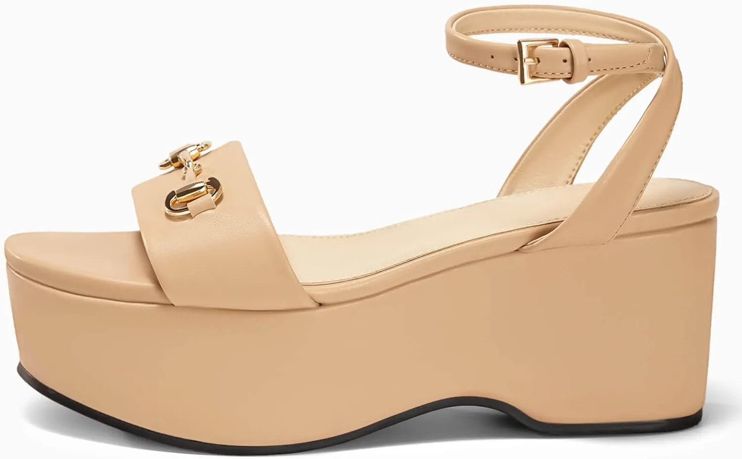 Womens Platform Sandals Chunky Wedges Heels Open Toe Ankle Strap Summer Dress Shoes with Metal Buckle
