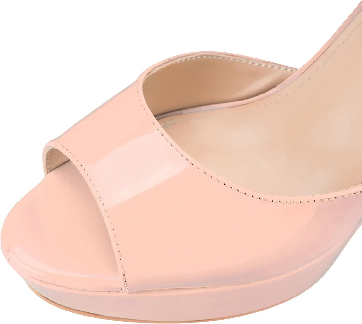 Women's Platform Wedge Sandals Round Peep Open Toe Ankle Strap Buckle Slingback High Heel Dress Shoes Patent Leather Heels