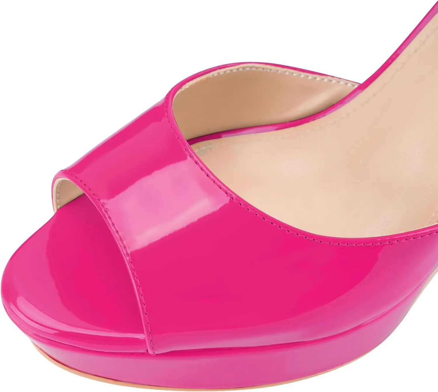 Women's Platform Wedge Sandals Round Peep Open Toe Ankle Strap Buckle Slingback High Heel Dress Shoes Patent Leather Heels