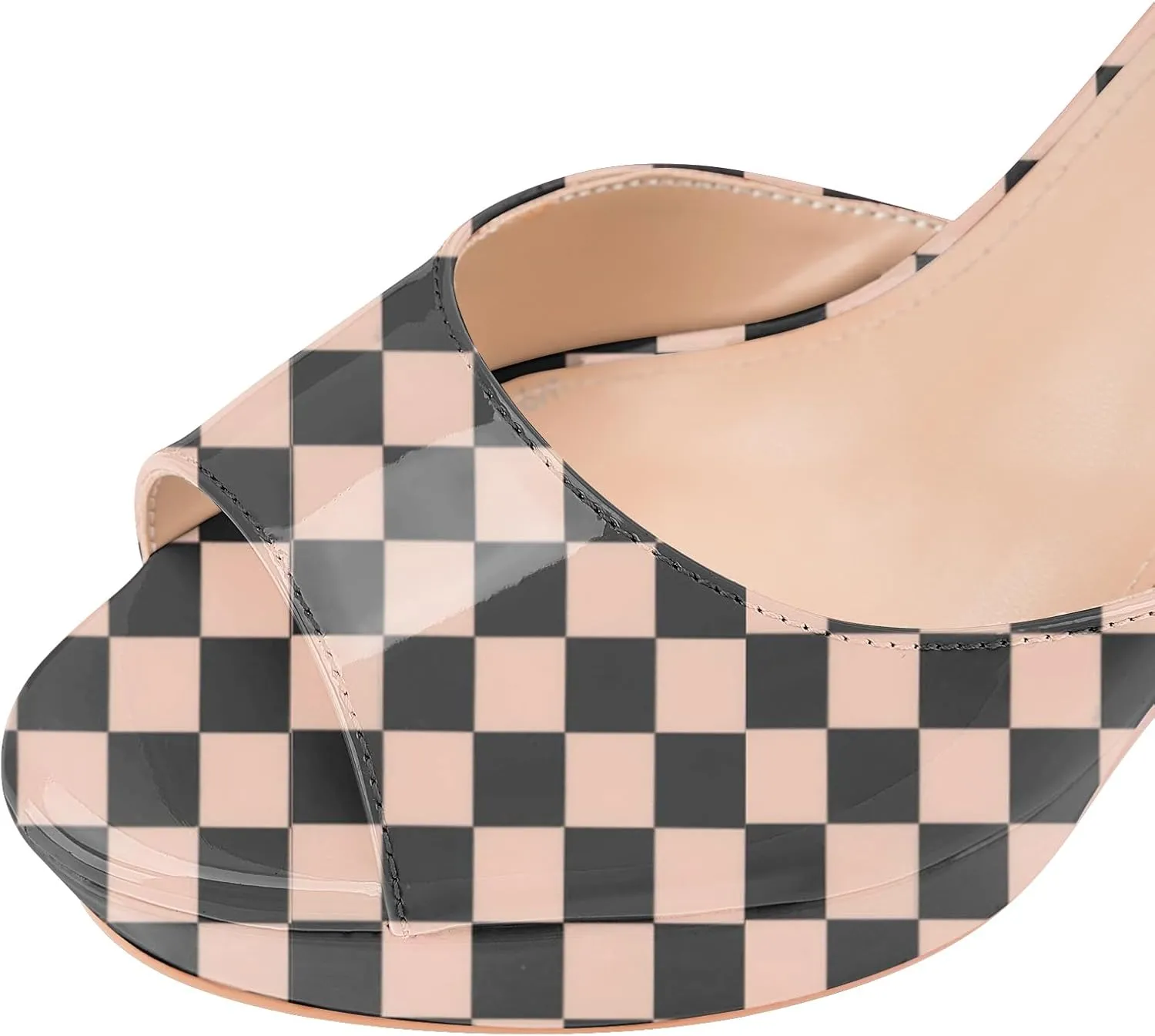 Women's Platform Wedge Sandals Round Peep Open Toe Ankle Strap Buckle Slingback High Heel Dress Shoes Patent Leather Heels