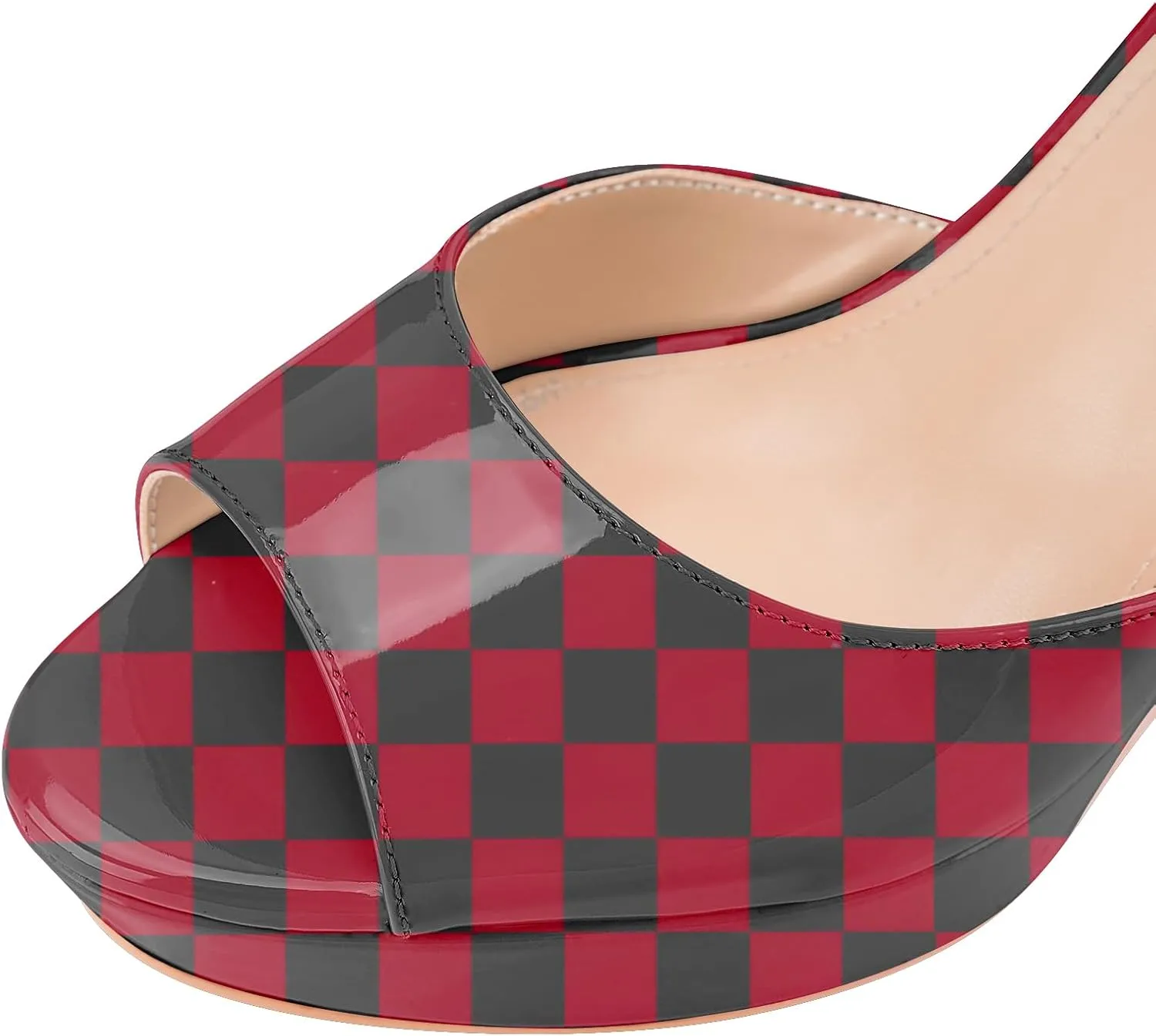 Women's Platform Wedge Sandals Round Peep Open Toe Ankle Strap Buckle Slingback High Heel Dress Shoes Patent Leather Heels
