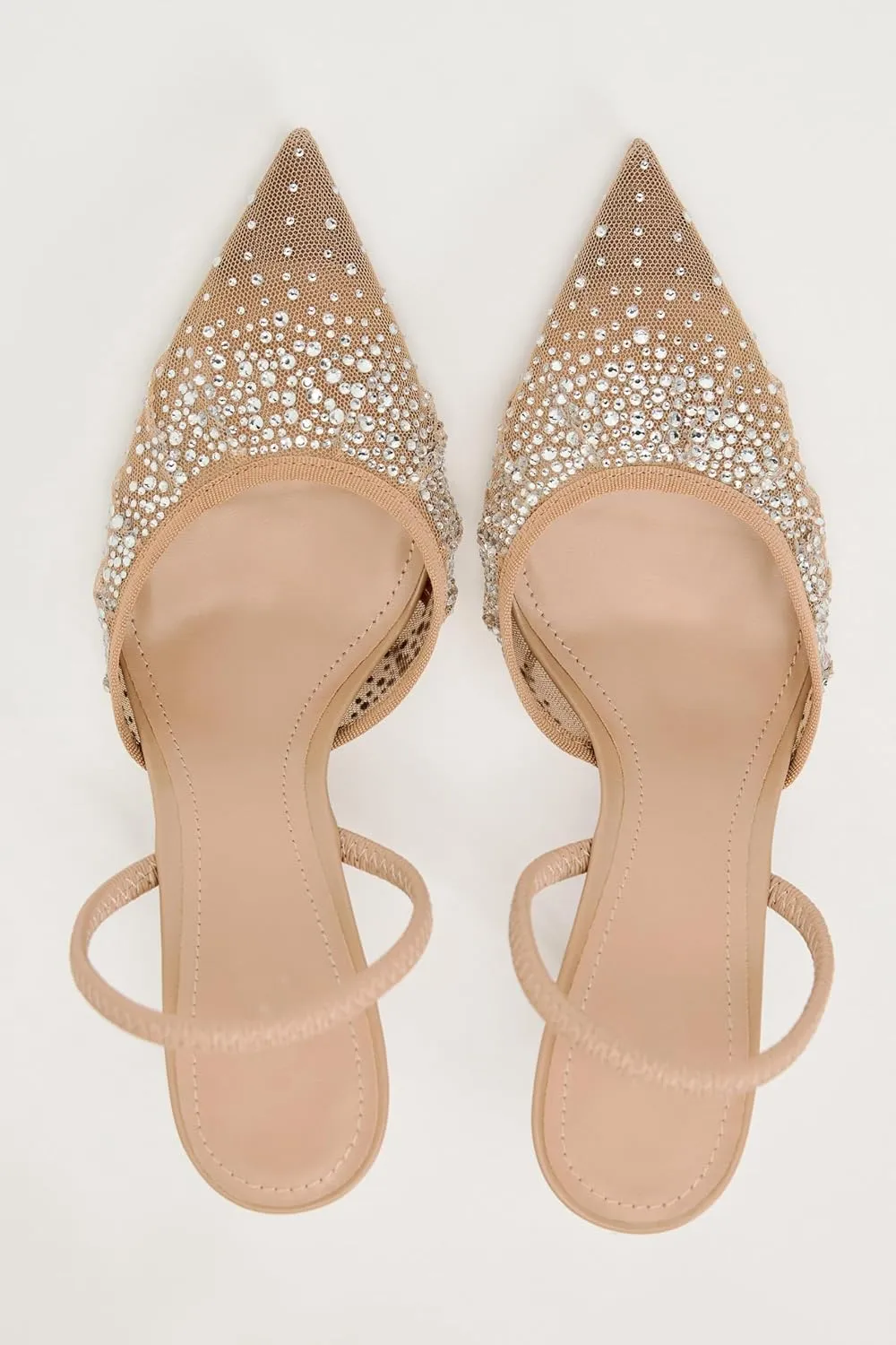 Women's Pointy Toe Slingback Heels Pearl Kitten Heels Sparkly Rhinestone Heeled Sandals Slip On Wedding Party Shoes