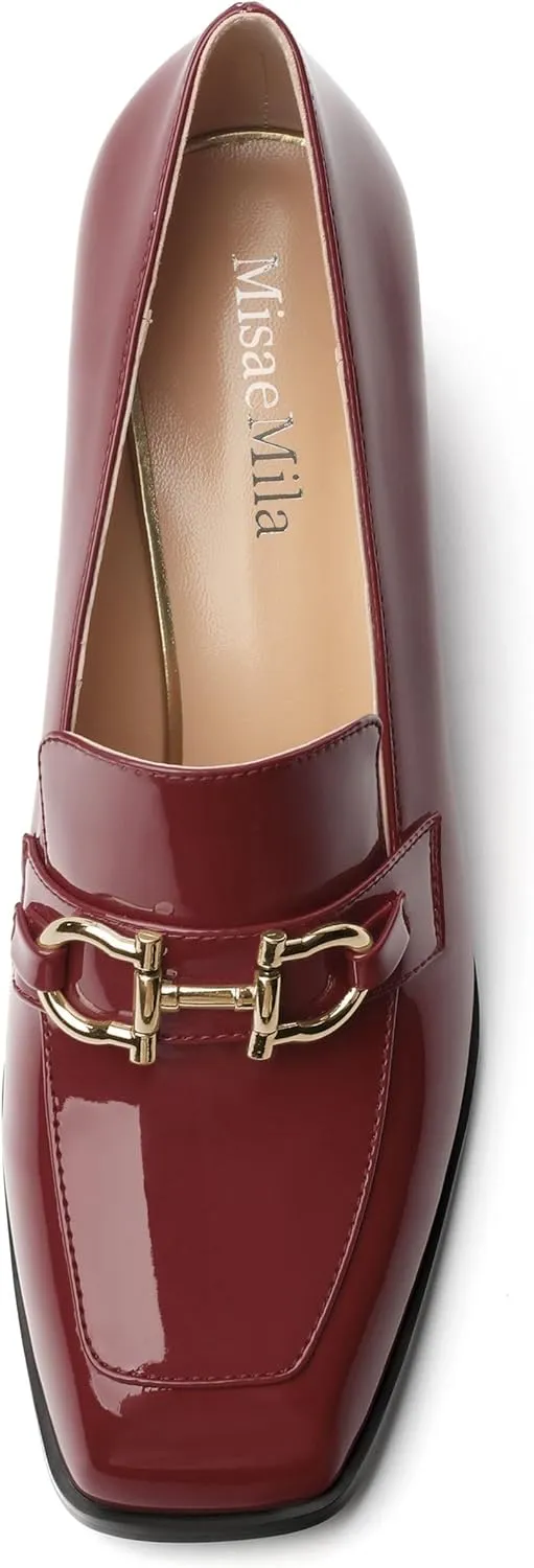 Women's Pump's, Square Toe British Style Loafers for Silver Metallic Buckle Women's Heels