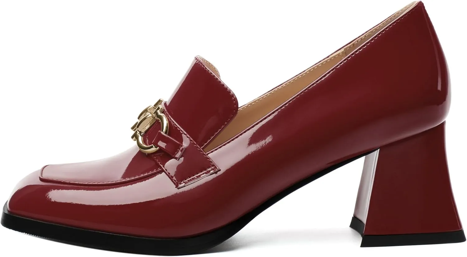 Women's Pump's, Square Toe British Style Loafers for Silver Metallic Buckle Women's Heels