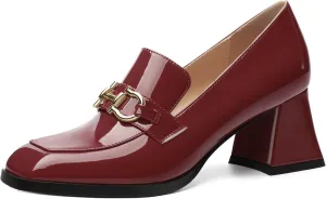 Women's Pump's, Square Toe British Style Loafers for Silver Metallic Buckle Women's Heels