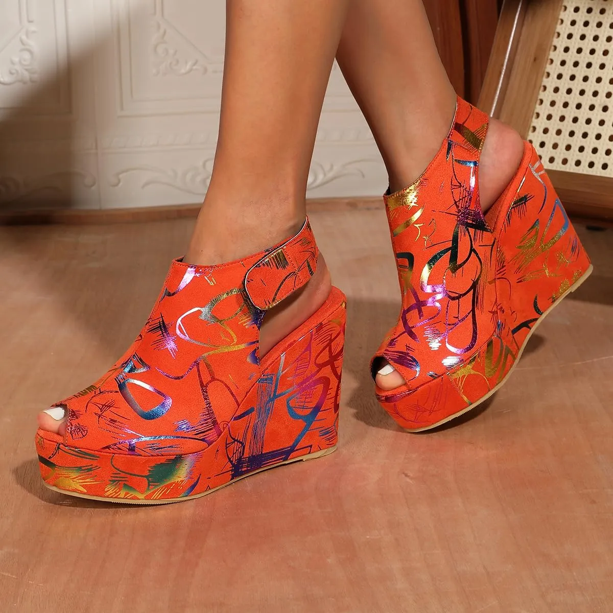 Women's Round Peep Toe Platform Wedge Sandals Espadrille 4.5 Inch High Heel Ankle Strap Slingback Wedges Shoes for Women Comfy Dress Summer Sandals Casual Beach