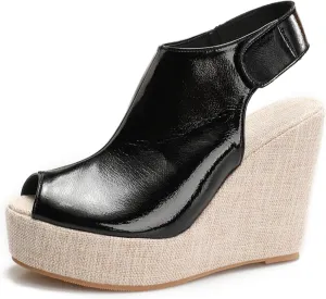 Women's Round Peep Toe Platform Wedge Sandals Espadrille 4.5 Inch High Heel Ankle Strap Slingback Wedges Shoes for Women Comfy Dress Summer Sandals Casual Beach
