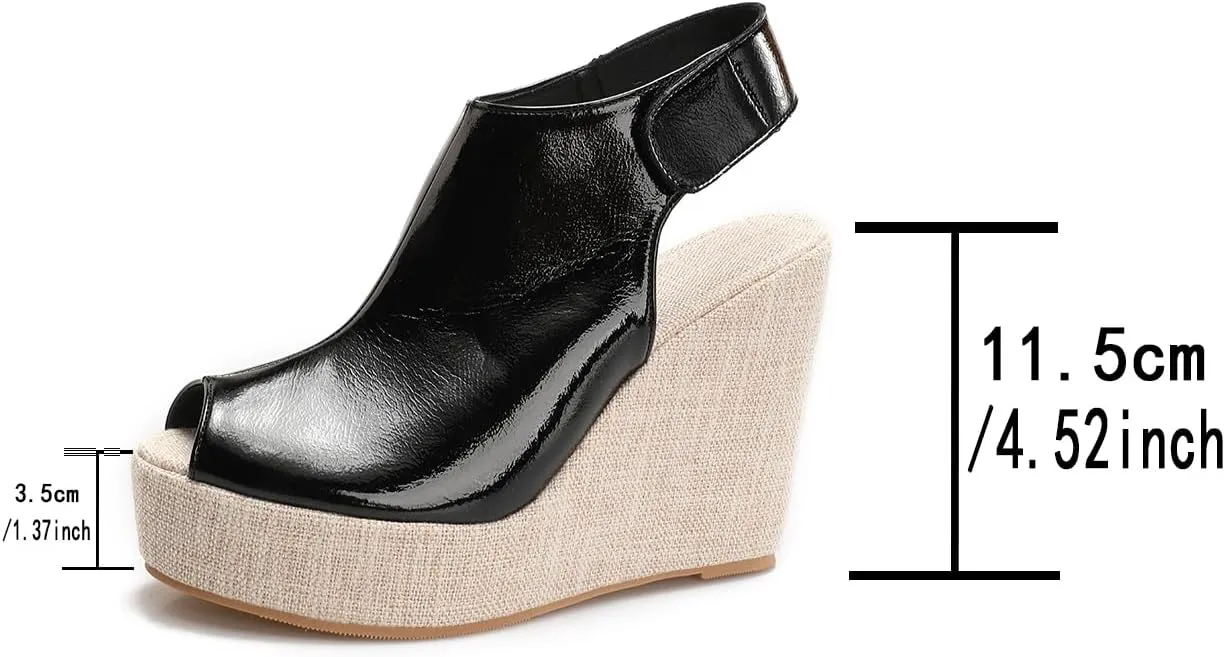 Women's Round Peep Toe Platform Wedge Sandals Espadrille 4.5 Inch High Heel Ankle Strap Slingback Wedges Shoes for Women Comfy Dress Summer Sandals Casual Beach