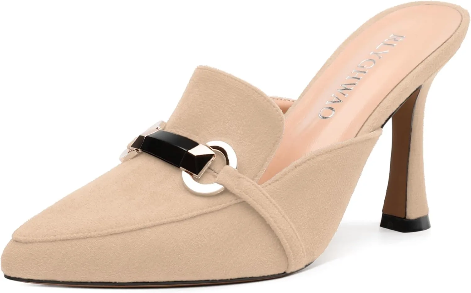Women's Sandals, Pointed Closed Toe High Heels, Chains Buckle Fashion Mules for Wedding Party Working