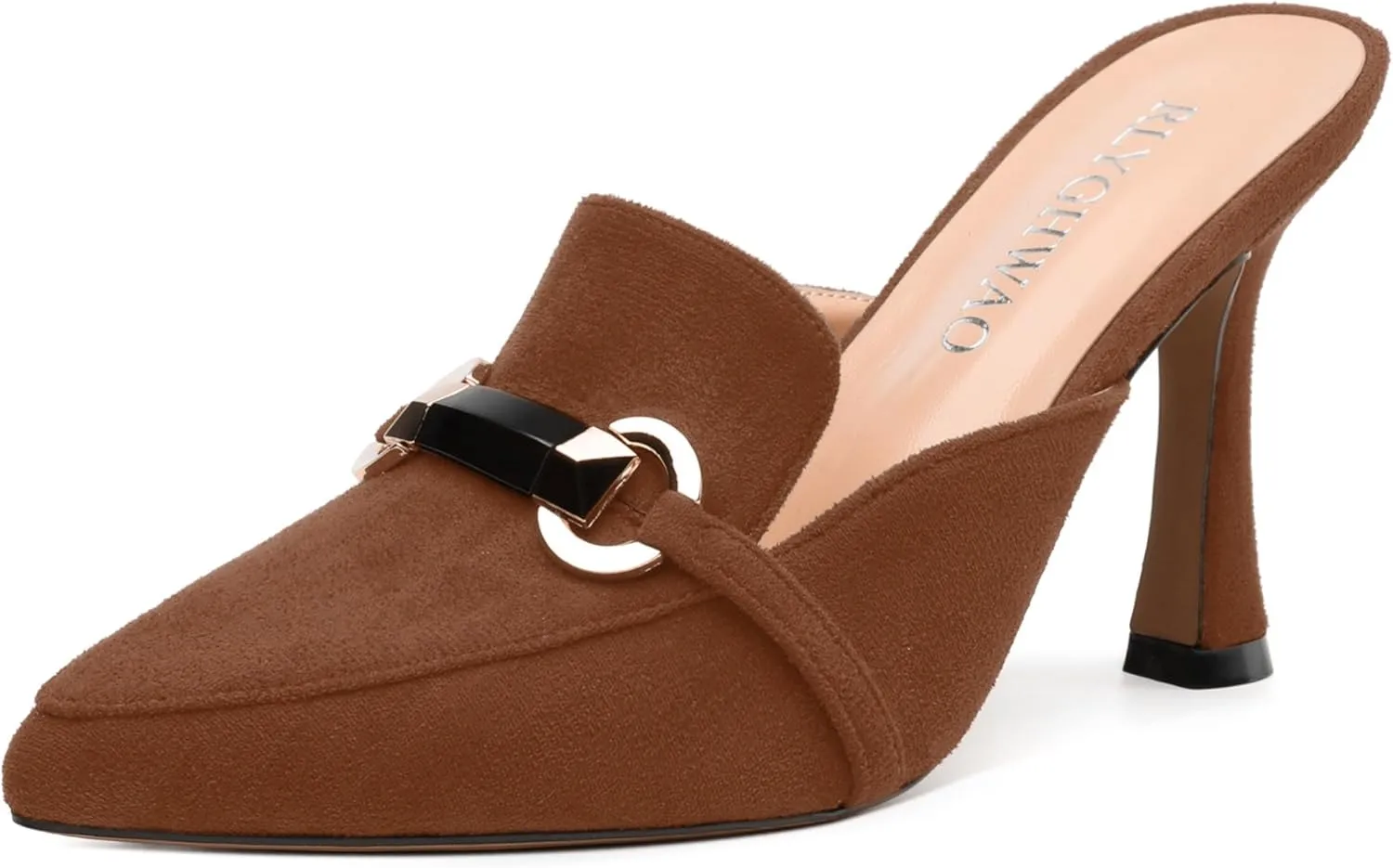 Women's Sandals, Pointed Closed Toe High Heels, Chains Buckle Fashion Mules for Wedding Party Working