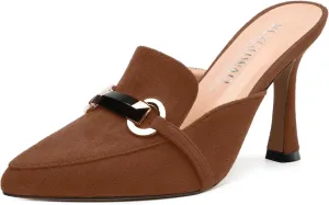 Women's Sandals, Pointed Closed Toe High Heels, Chains Buckle Fashion Mules for Wedding Party Working