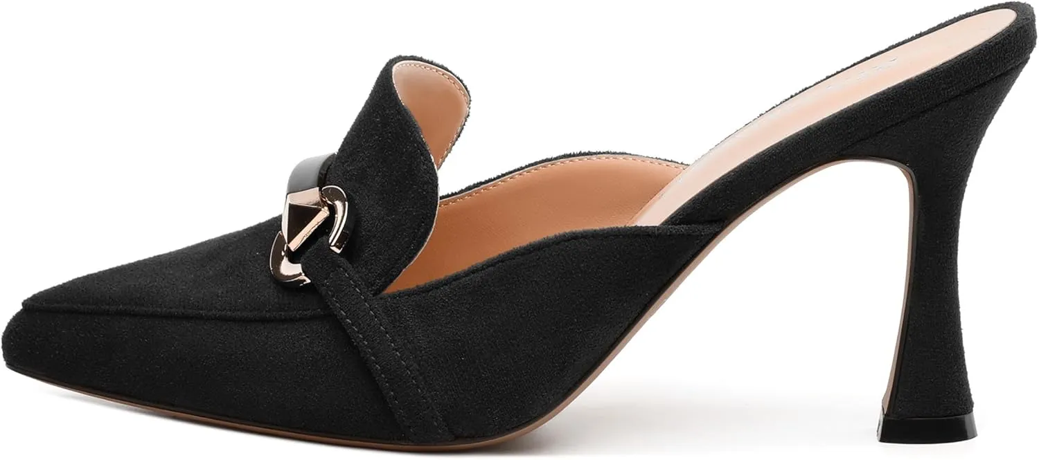 Women's Sandals, Pointed Closed Toe High Heels, Chains Buckle Fashion Mules for Wedding Party Working