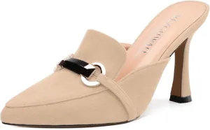 Women's Sandals, Pointed Closed Toe High Heels, Chains Buckle Fashion Mules for Wedding Party Working