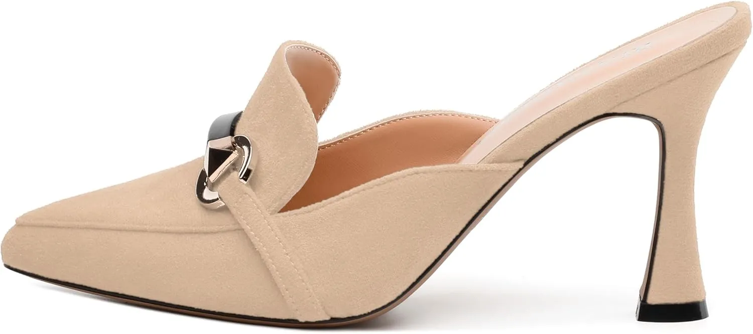 Women's Sandals, Pointed Closed Toe High Heels, Chains Buckle Fashion Mules for Wedding Party Working