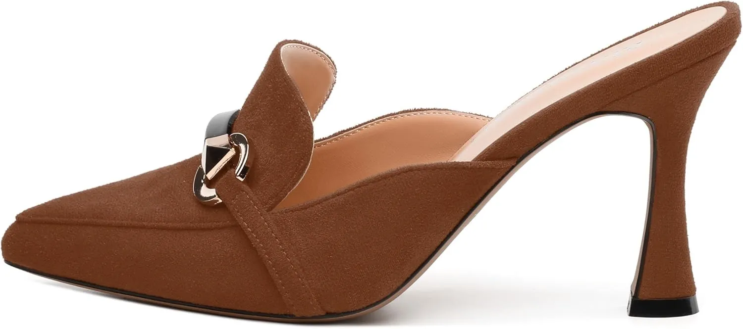 Women's Sandals, Pointed Closed Toe High Heels, Chains Buckle Fashion Mules for Wedding Party Working