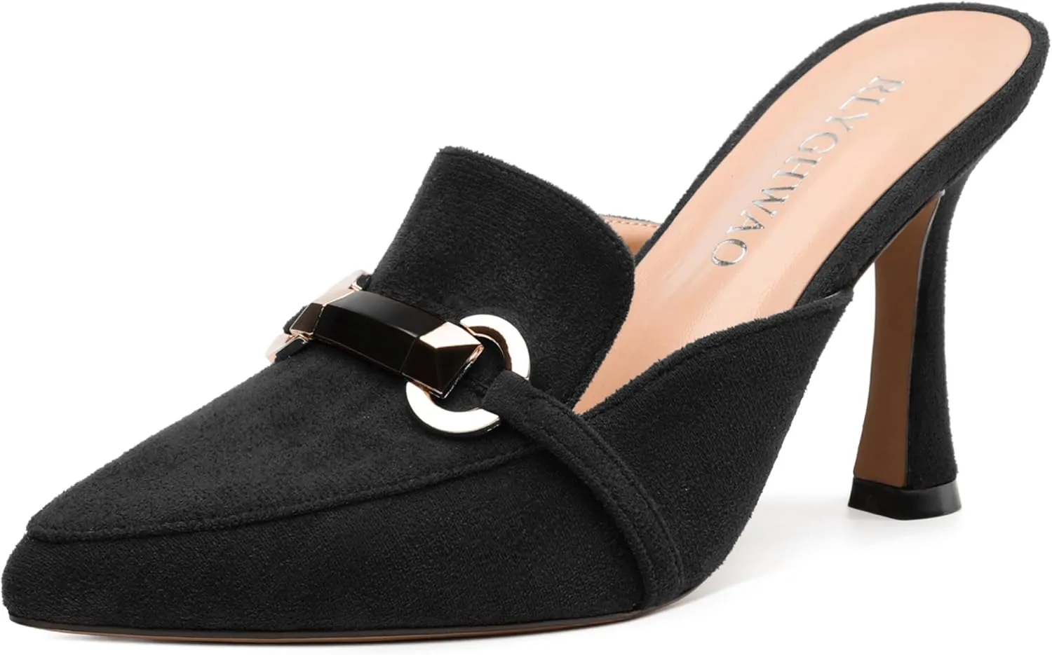 Women's Sandals, Pointed Closed Toe High Heels, Chains Buckle Fashion Mules for Wedding Party Working
