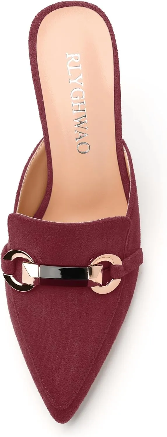 Women's Sandals, Pointed Closed Toe High Heels, Chains Buckle Fashion Mules for Wedding Party Working