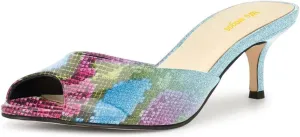 Women’s Sexy Mules Peep Toe Slippers Slip On Sandals Kitten Mid Heels Open Round Toe Shoes Evening Party Prom Size 4-16 US