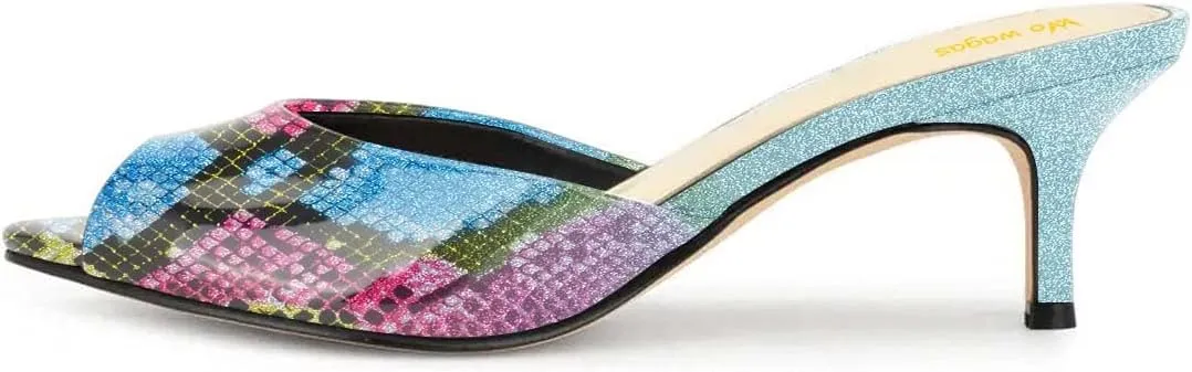 Women’s Sexy Mules Peep Toe Slippers Slip On Sandals Kitten Mid Heels Open Round Toe Shoes Evening Party Prom Size 4-16 US