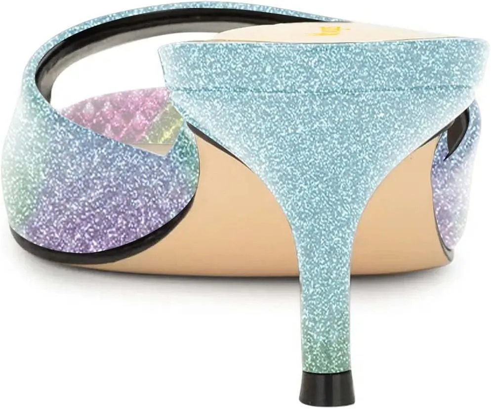 Women’s Sexy Mules Peep Toe Slippers Slip On Sandals Kitten Mid Heels Open Round Toe Shoes Evening Party Prom Size 4-16 US