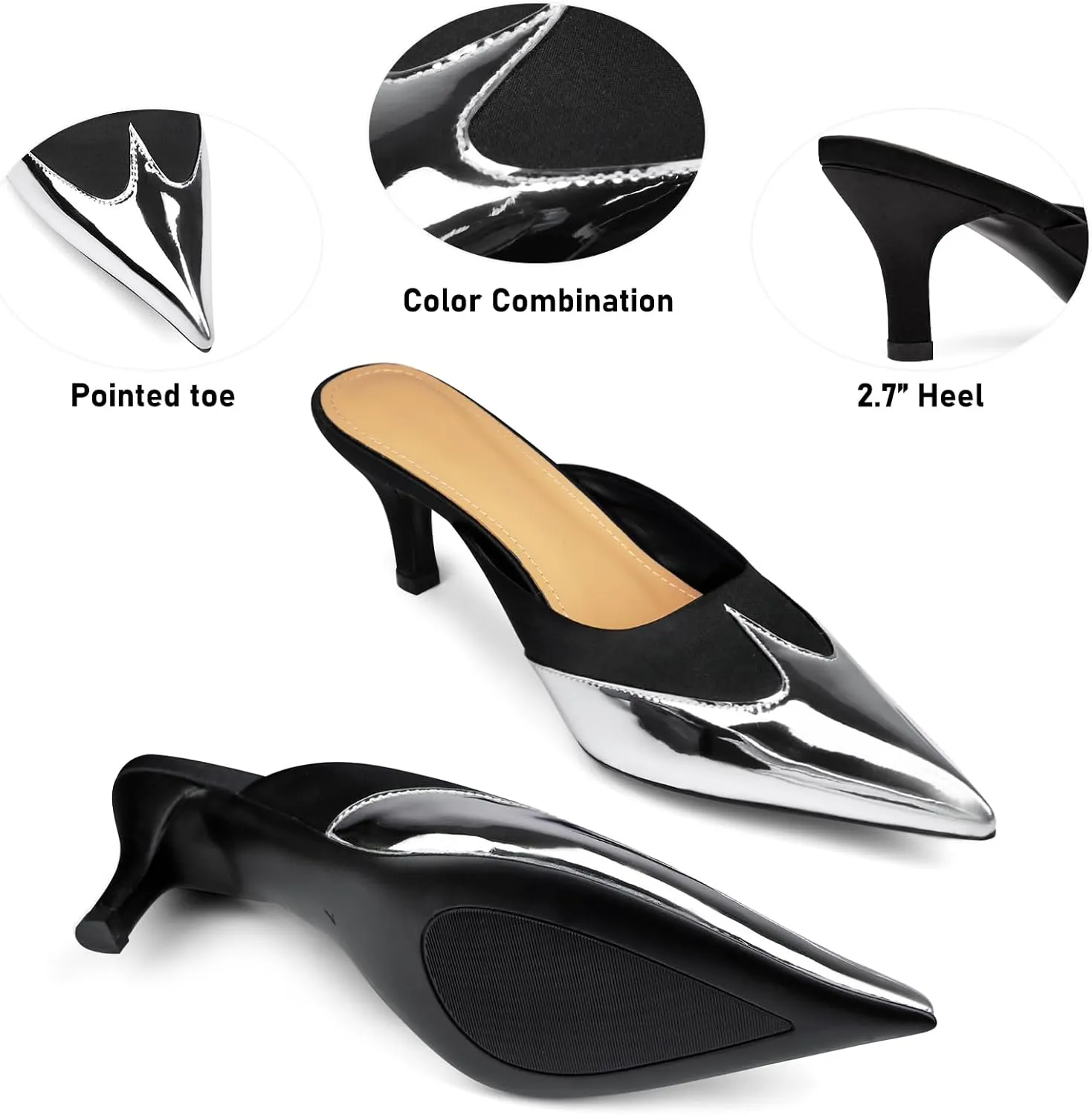 Womens Slingback Kitten Heels Pointed Closed Toe Heeled Mules Slip On Backless Wedding Dress Pumps Shoes