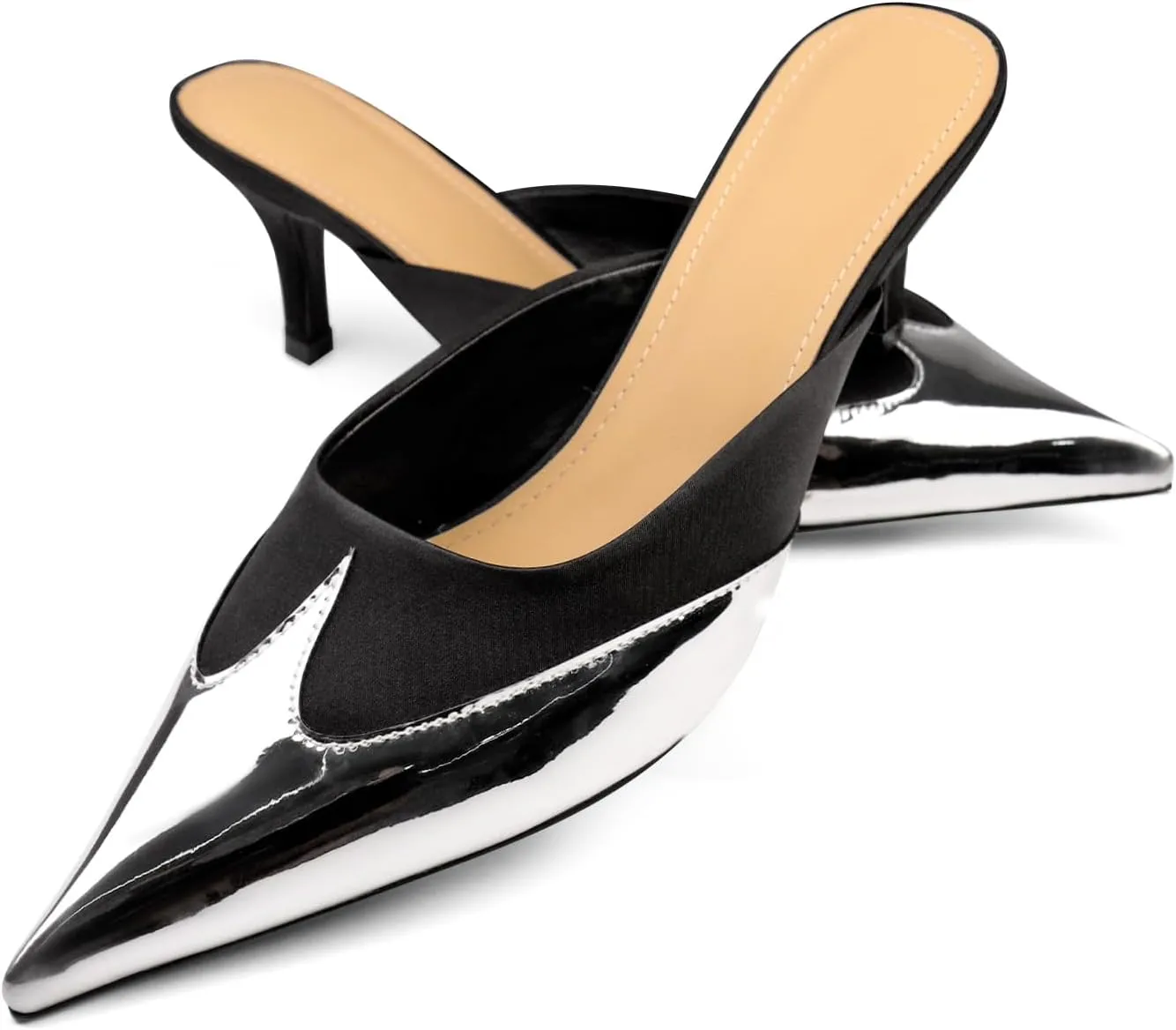 Womens Slingback Kitten Heels Pointed Closed Toe Heeled Mules Slip On Backless Wedding Dress Pumps Shoes