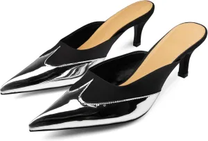 Womens Slingback Kitten Heels Pointed Closed Toe Heeled Mules Slip On Backless Wedding Dress Pumps Shoes