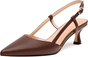 Womens Slingback Pumps, Pointed Toe Low Kitten Heels for Women, Leather Insole Comfort Daily Pumps for Working,Wedding, Party 2"