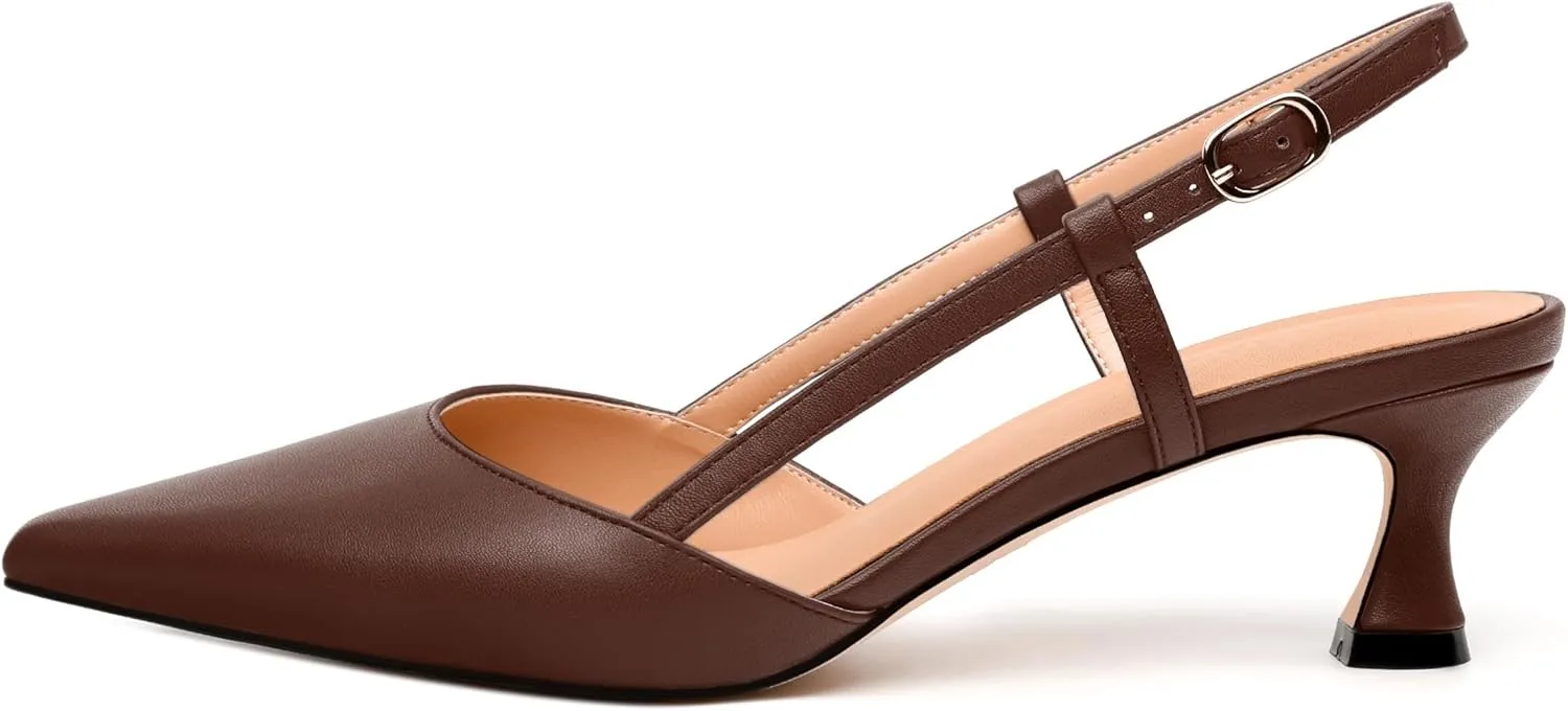 Womens Slingback Pumps, Pointed Toe Low Kitten Heels for Women, Leather Insole Comfort Daily Pumps for Working,Wedding, Party 2"