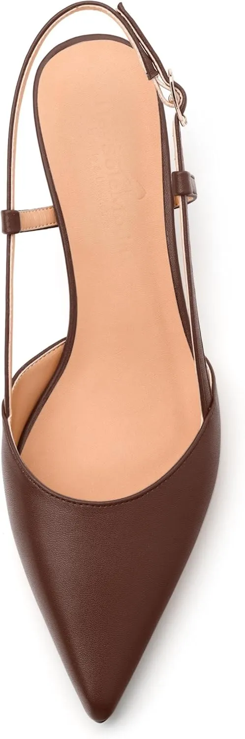 Womens Slingback Pumps, Pointed Toe Low Kitten Heels for Women, Leather Insole Comfort Daily Pumps for Working,Wedding, Party 2"