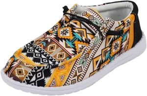 Women's Slip On Comfortable Boat Shoes Yellow-Toned Canvas Casual Loafers Casual Comfortable Lightweight Lace Up Walking Flat Deck Shoes for Work