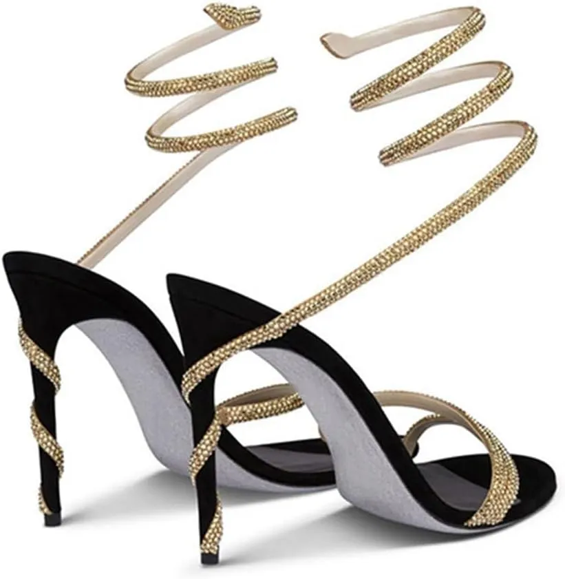 Women's Strappy Sandals Heels Spiral Stiletto Heels Peep Toe Cross Ankle Strap Rhinestones Pumps Slingback Buckle Wedding Prom Shoes